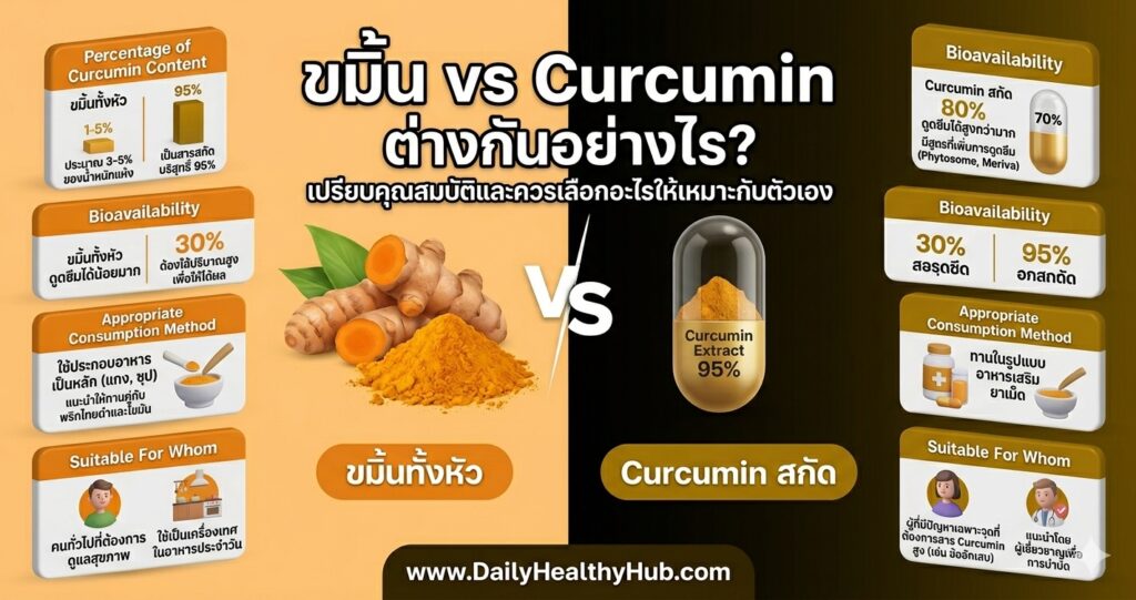 ขมิ้น vs Curcumin ต่างกันอย่างไร — และควรเลือกอะไร