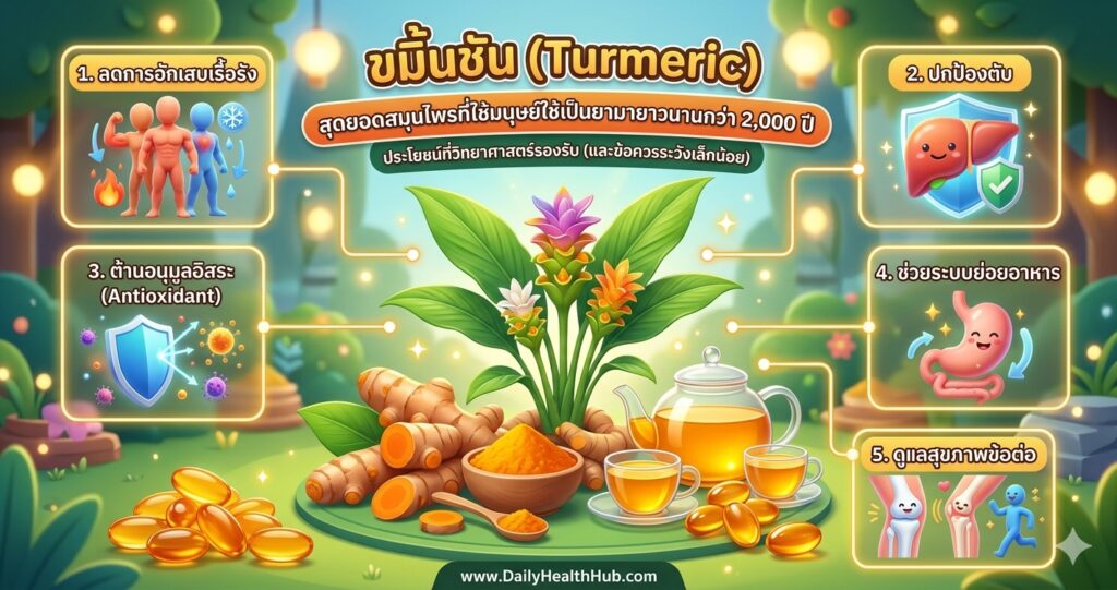ขมิ้นชัน สรรพคุณ — ประโยชน์ที่วิทยาศาสตร์รองรับ (และที่ยังต้องระวัง)