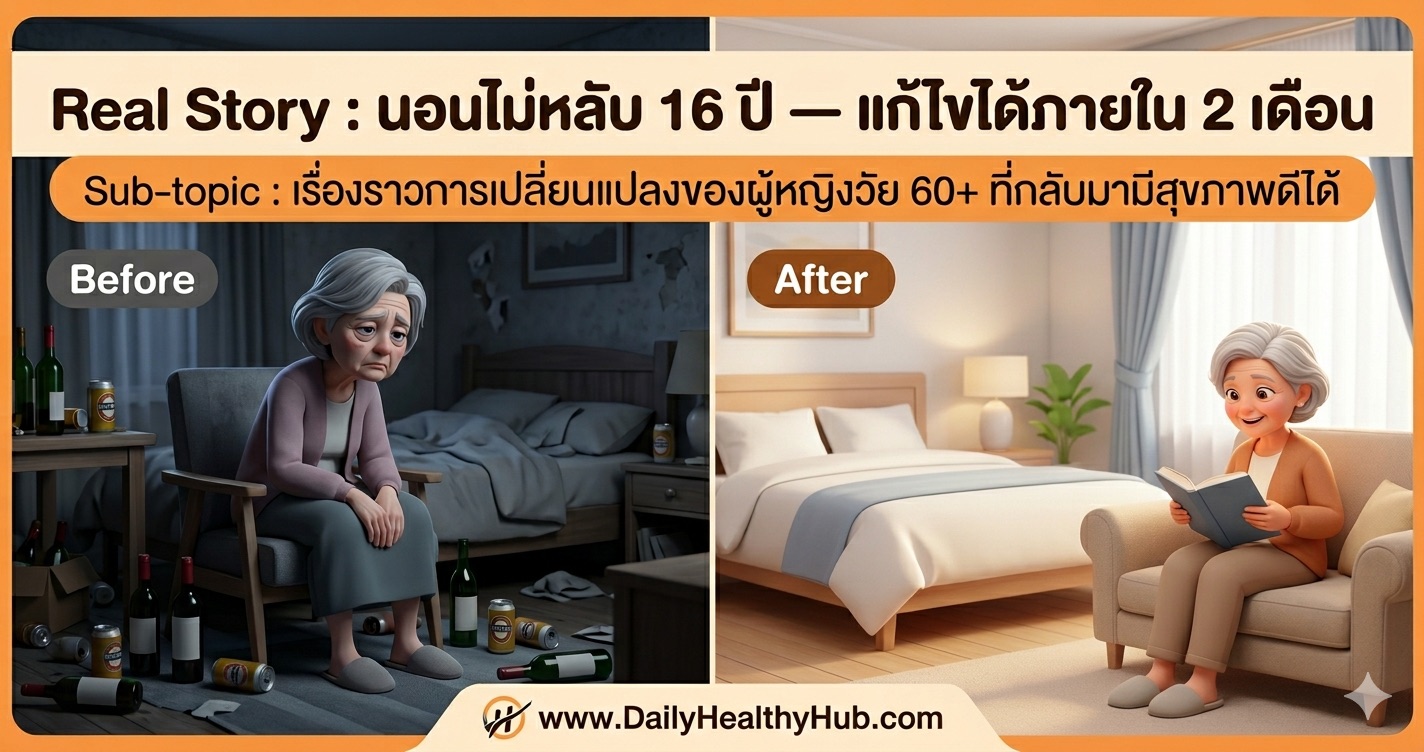 นอนไม่หลับ-10-กว่าปี-หายได้ใน-2-เดือน สาววัย 60 กว่านอนไม่หลับ และมีปัญหาสุขภาพรุมเร้า แต่ดีขึ้นได้ภายใน 2 เดือน