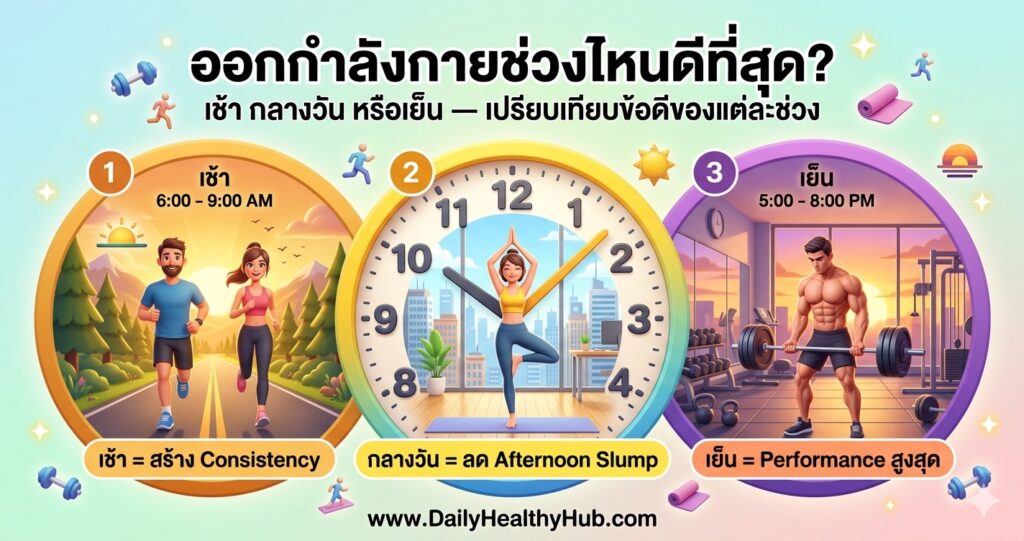 คนวัยทำงาน งานยุ่ง ออกกำลังกายช่วงไหนดีที่สุด: เช้า กลางวัน หรือเย็น