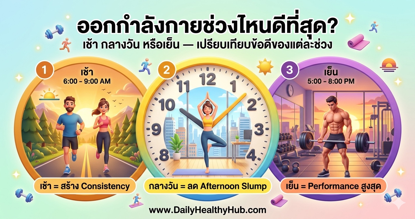 ออกกำลังกายช่วงไหนดีที่สุด เช้า กลางวัน หรือเย็น เปรียบเทียบข้อดีของแต่ละช่วง